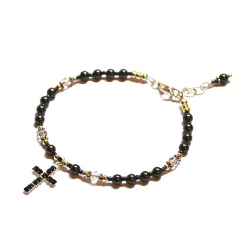 Swarovski Crystal Cross bracelet peacock pearls